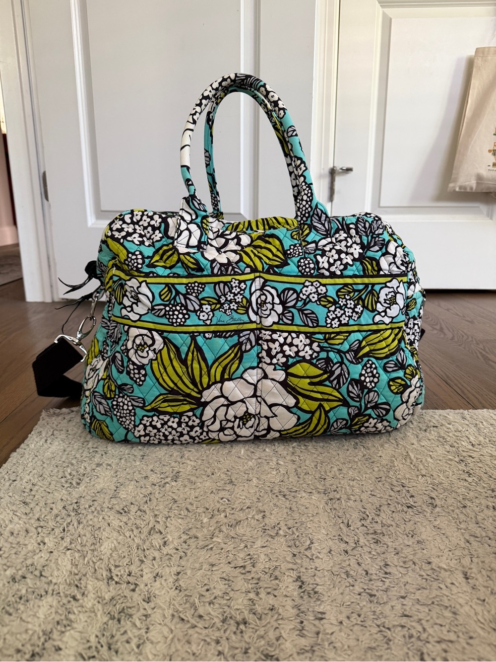 Vera Bradley Floral Quilted Weekender Tote in Aqua, White & Green